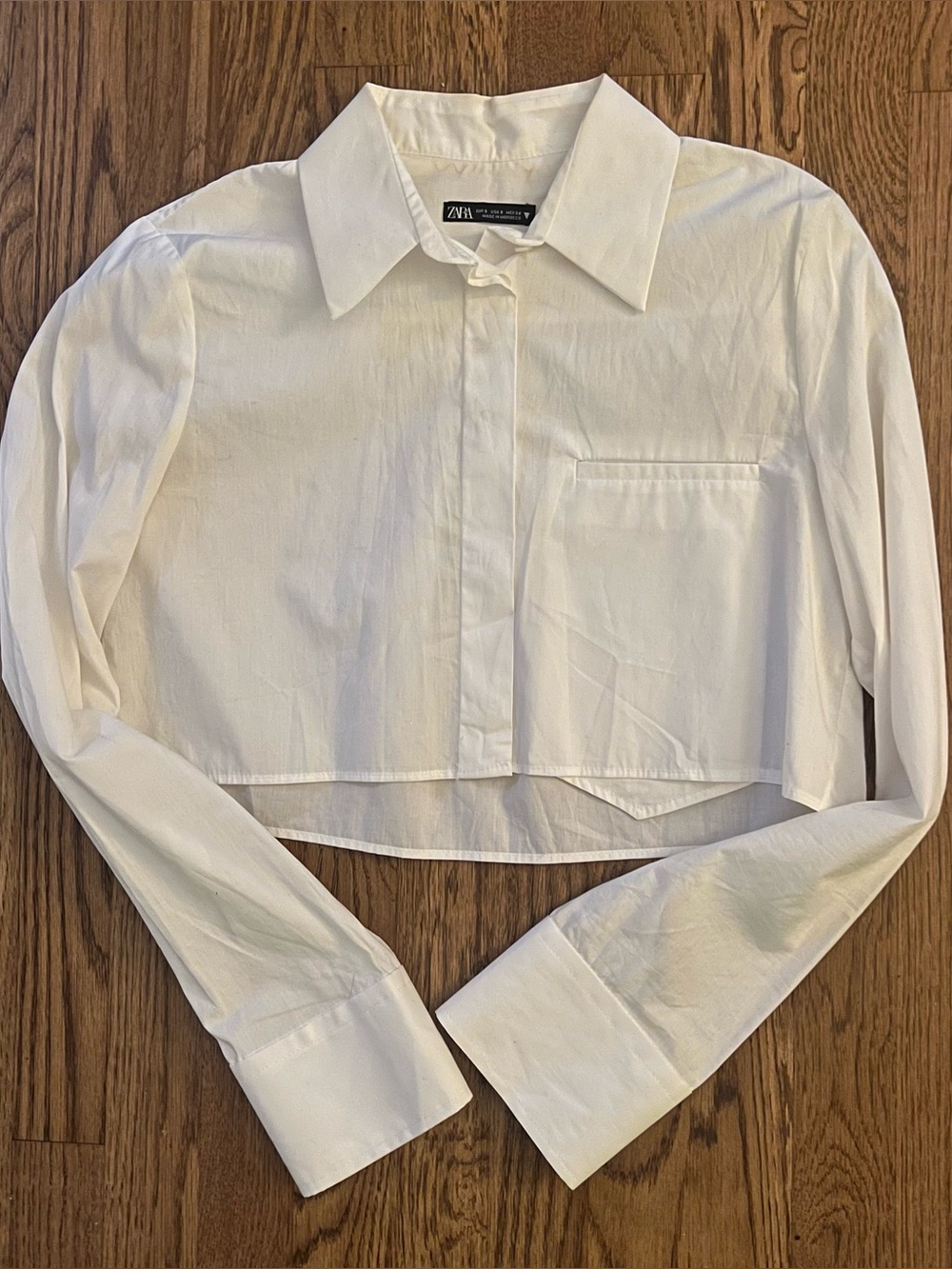 ZARA White Cropped Button-Up Shirt
